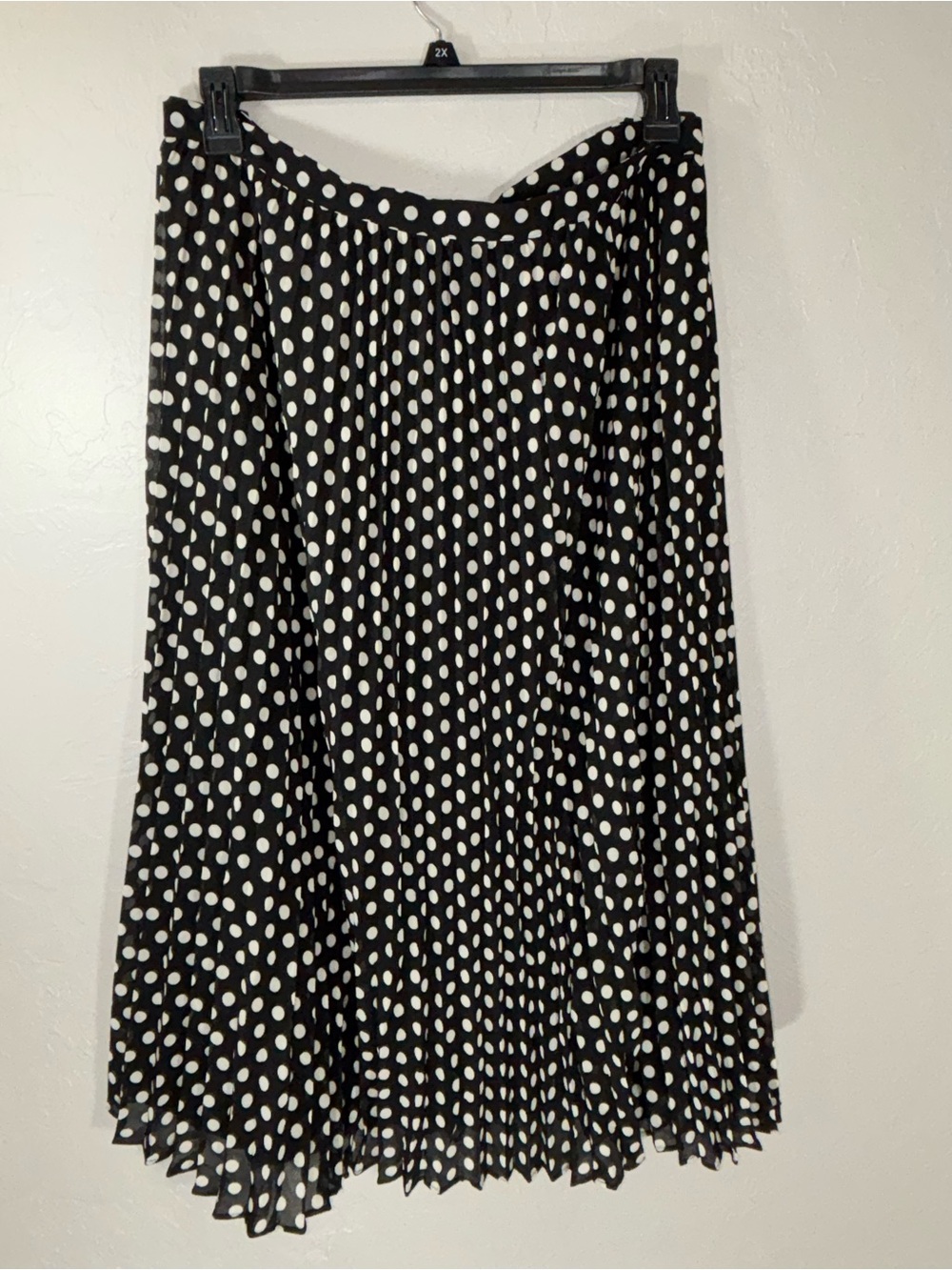 Calvin Klein Black and White Polka Dot Pleated Maxi Skirt - Elegant A-Line